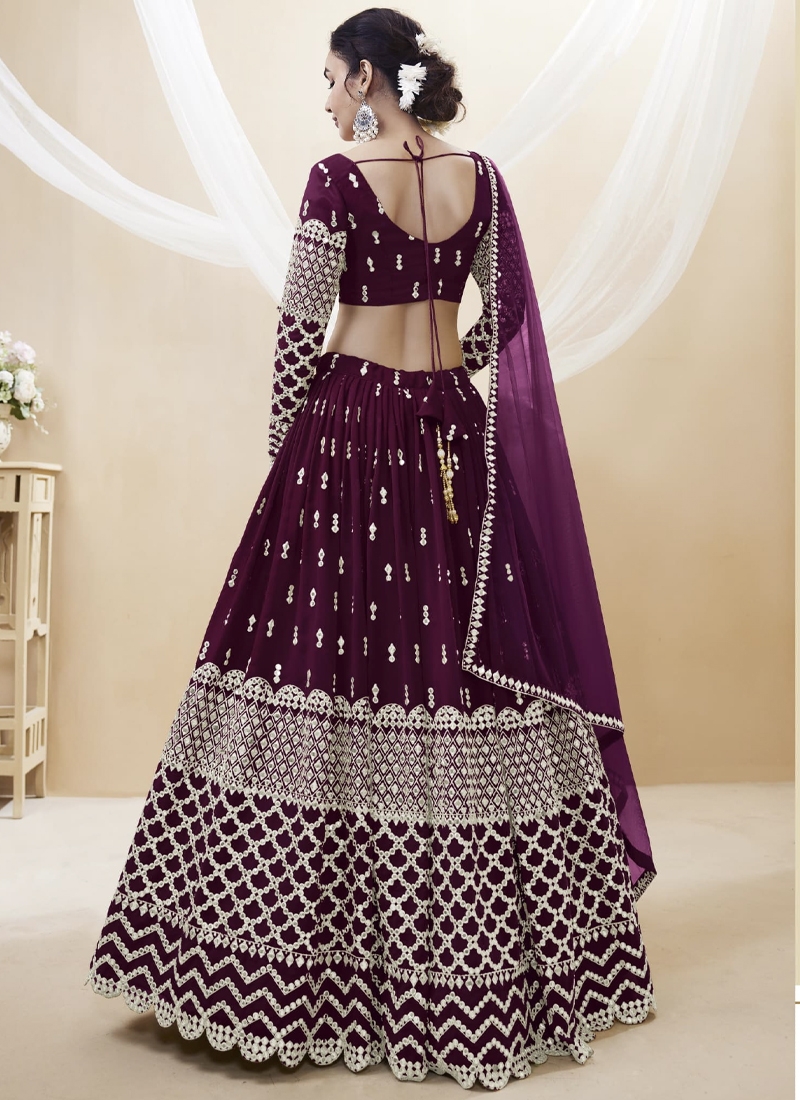 Reception Wear Georgette Fabric Embroidered Lehenga Choli in dark purple