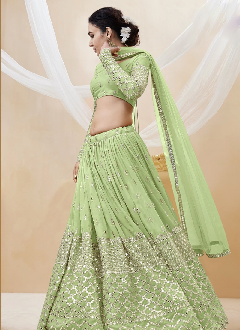 Reception Wear Georgette Fabric Embroidered Lehenga Choli in light green