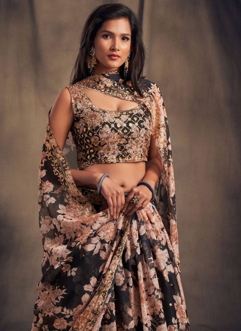 Beautiful floral printed lehenga choli in brown