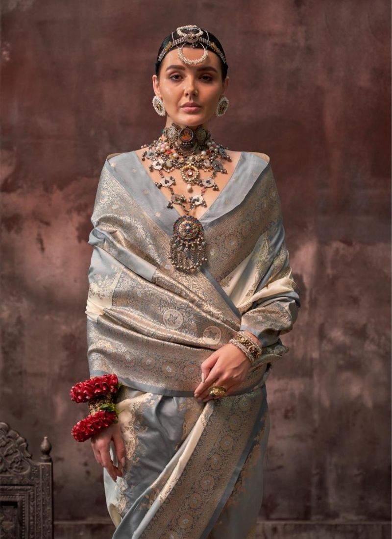 Amazing digital printing silk saree in grey