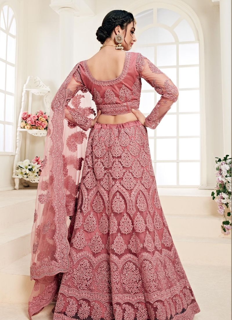 Gorgeous embroidered wedding lehenga choli in nude pink