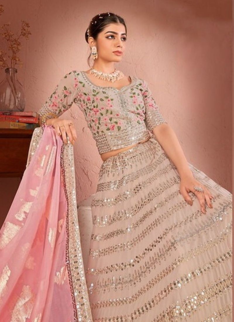 Stunning embroidered georgette lehenga choli in pink