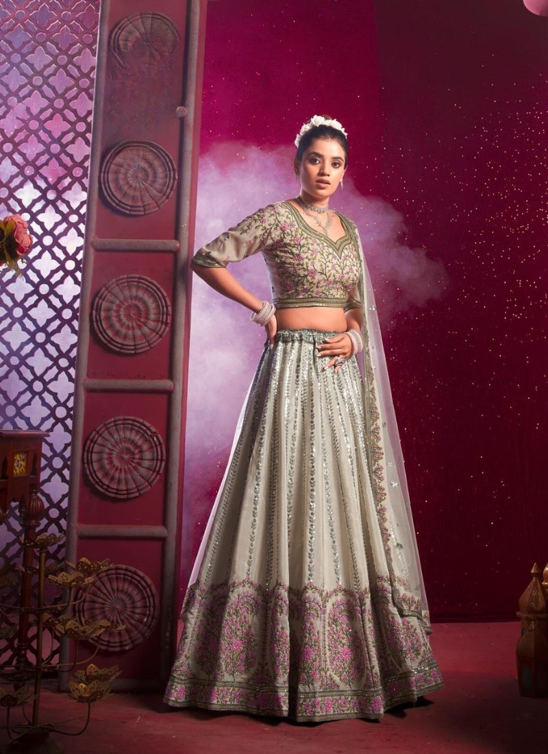 Beautiful embroidered silk lehenga choli in green