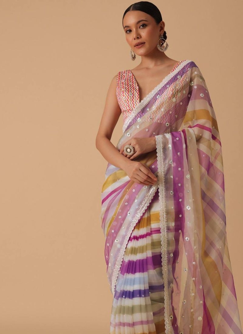 Stunning embroidered georgette saree in pink