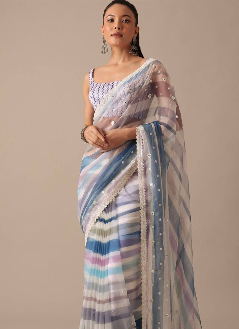 Stunning embroidered Georgette saree in blue