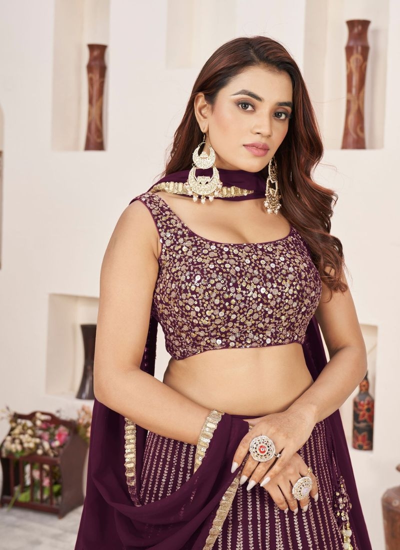 Exquisite embroidered georgette lehenga choli in violet