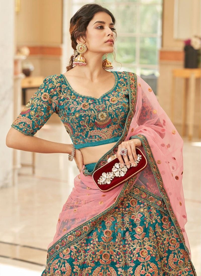 Beautiful lehenga with embroidered dupatta in light blue