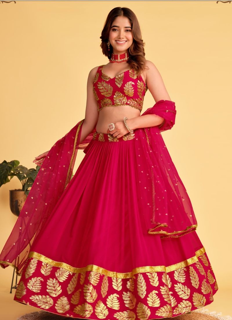 Beautiful embroidered georgette lehenga choli in pink