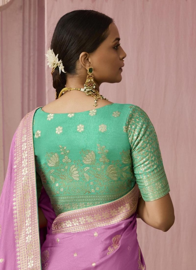 Exquisite dola silk saree with meenakari weaving in pink