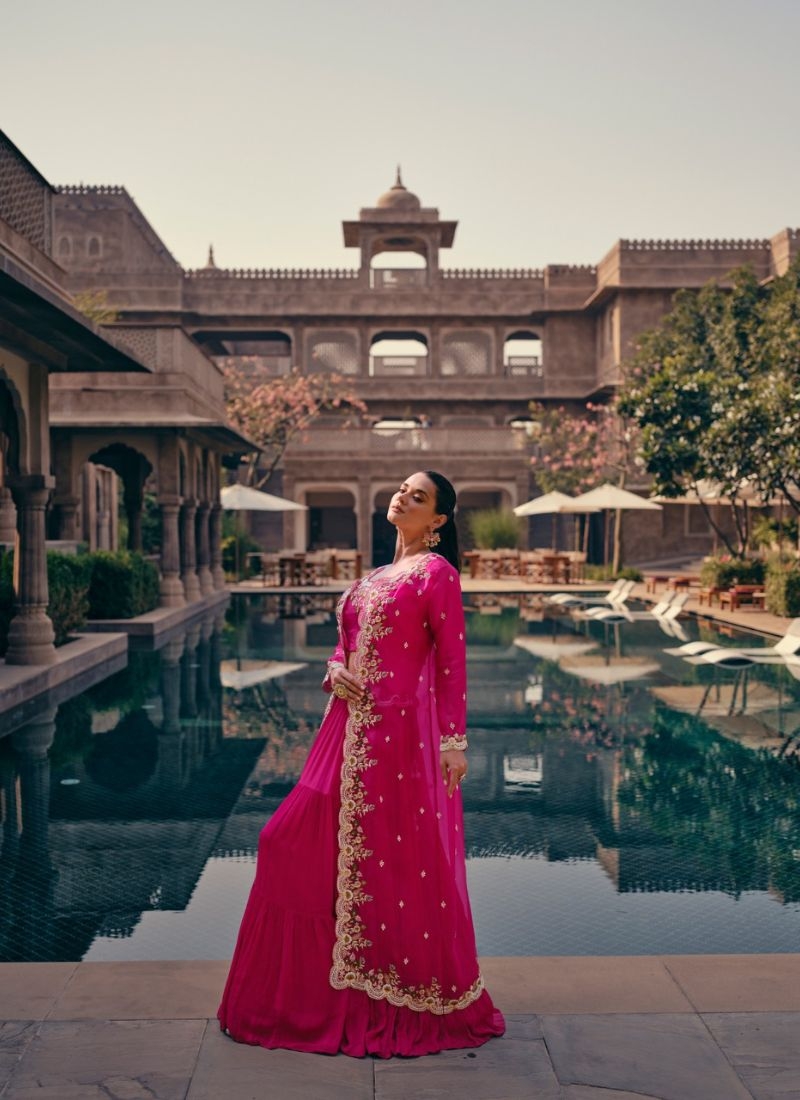 Beautiful hand embroidered lehenga choli with shrug in pink