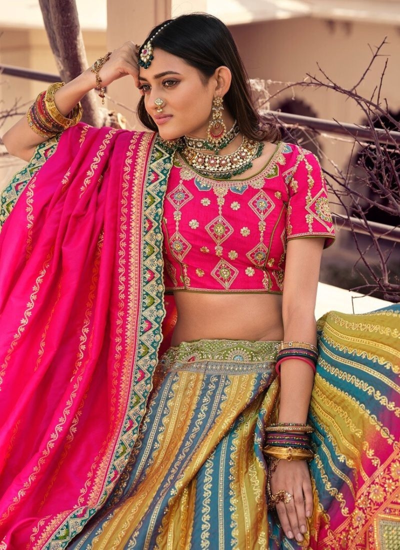 Stunning zari embroidered silk lehenga choli in pink