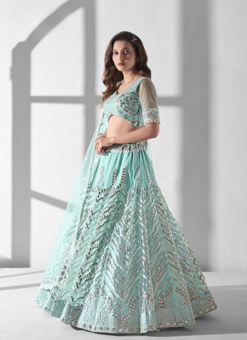 Designer heavy embroidered pure cotton lehenga choli in blue