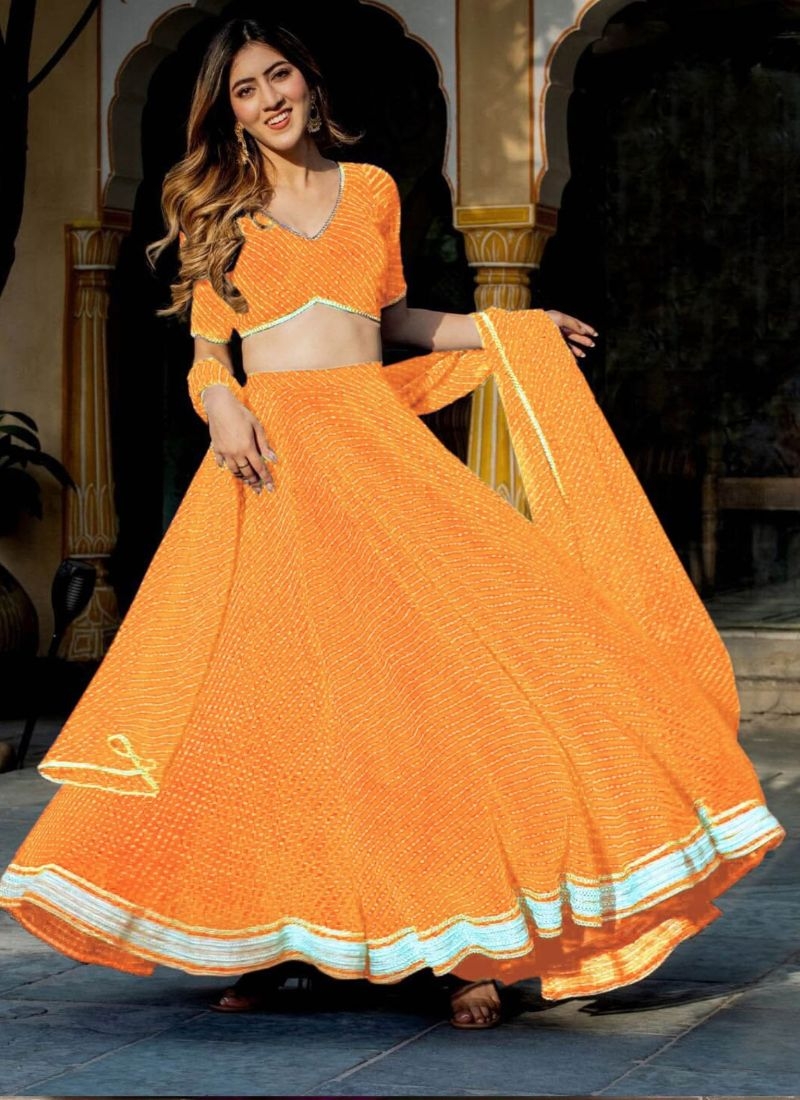 Stylish embroidered georgette lehenga choli in orange