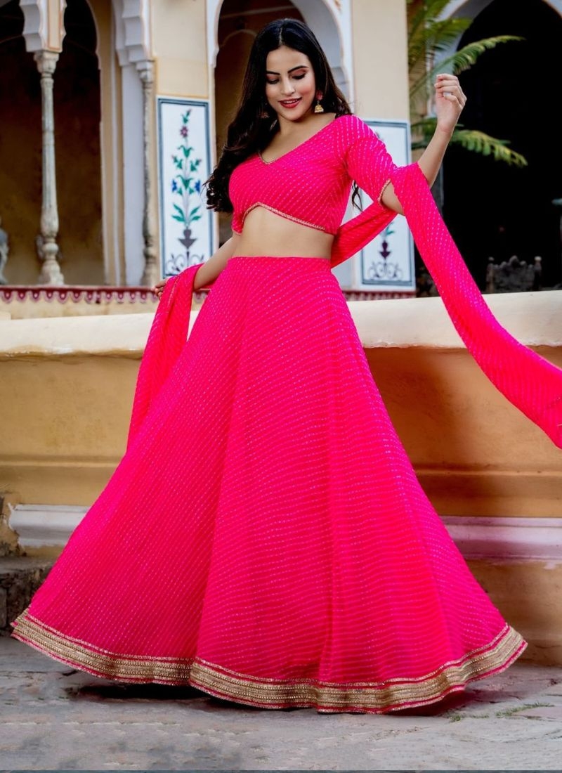 Stylish embroidered georgette lehenga choli in pink