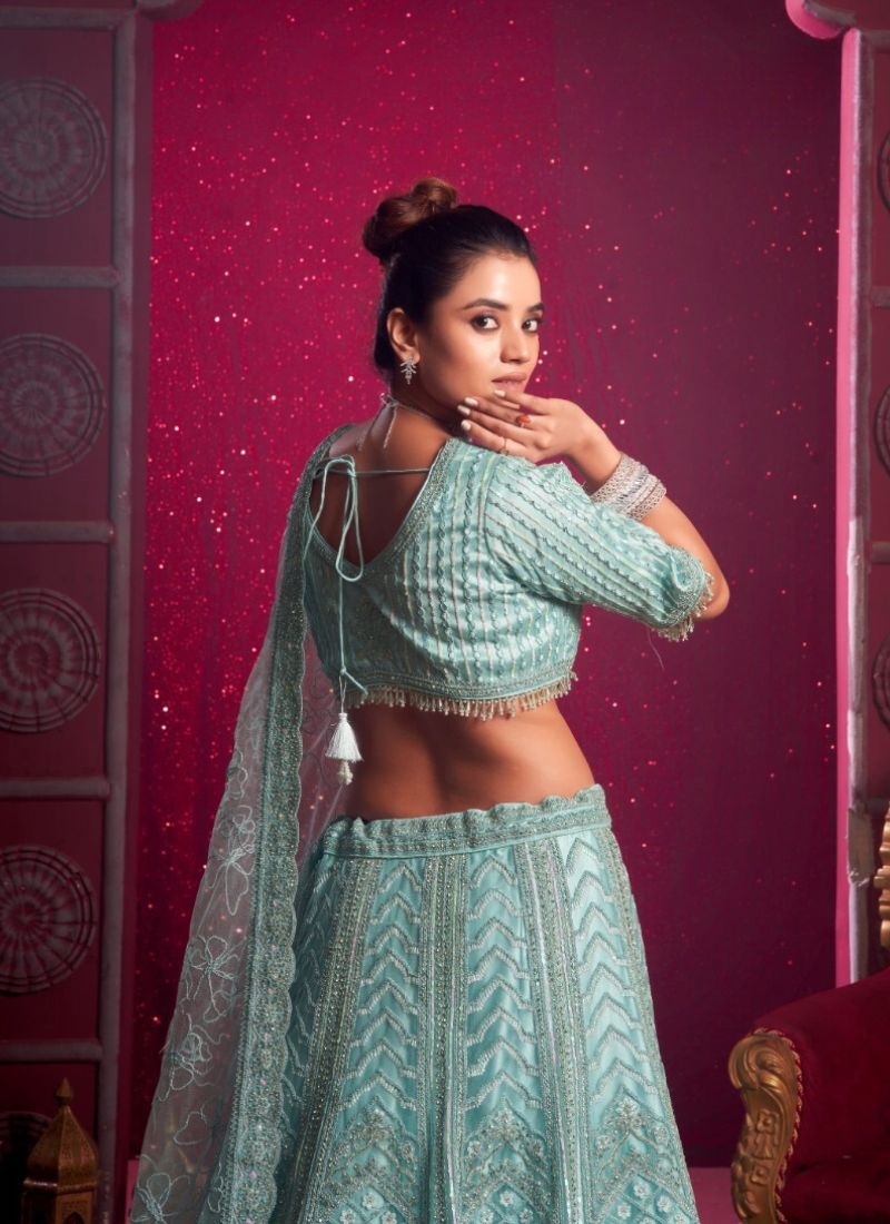 Stunning embroidered premium net lehenga choli in blue