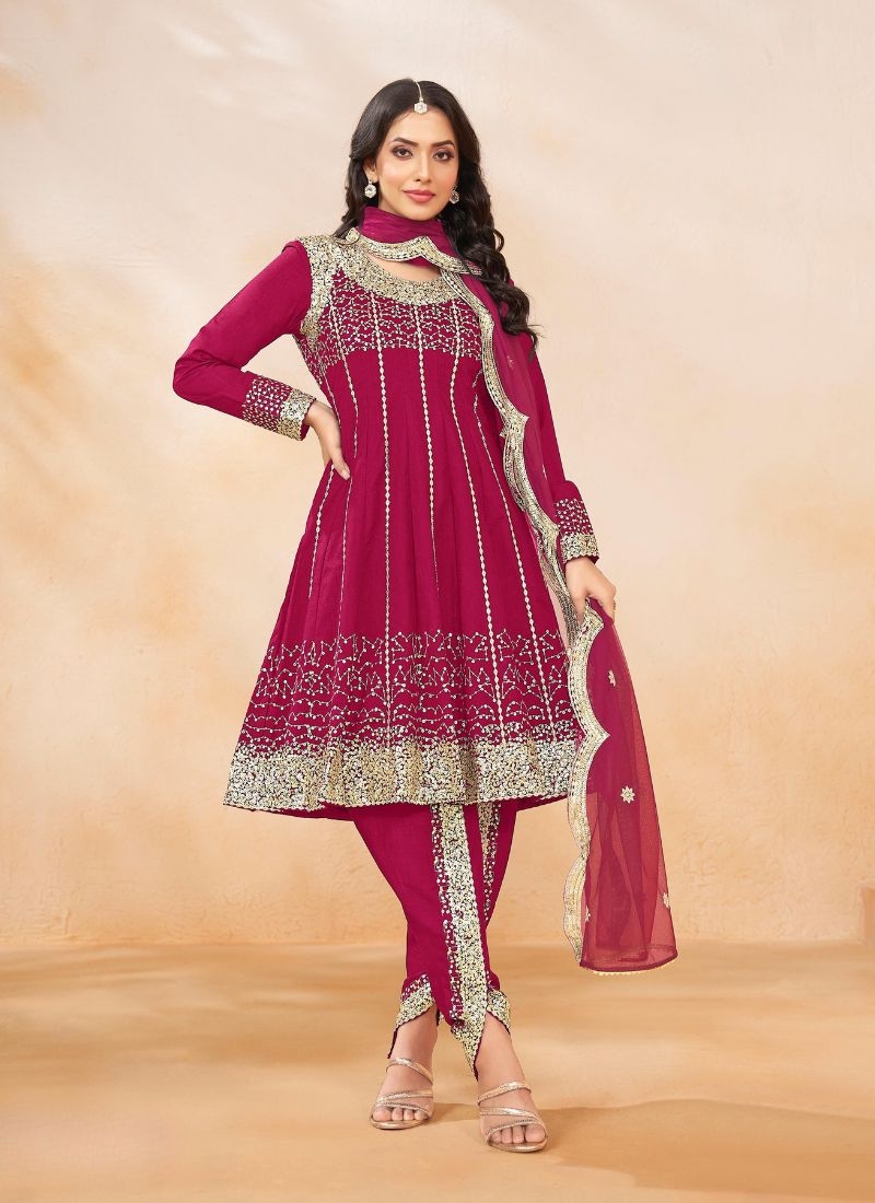 Stunning embroidered silk salwar suit in pink