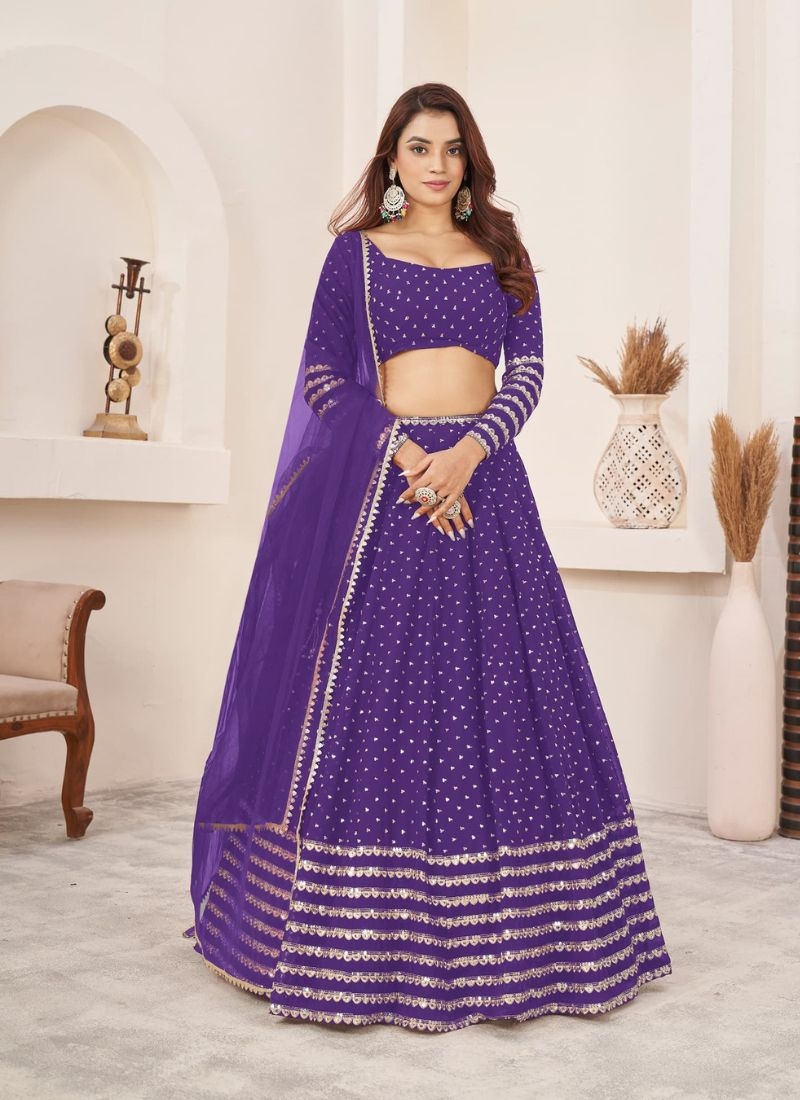 Exquisite sequin embroidered georgette lehenga choli in violet