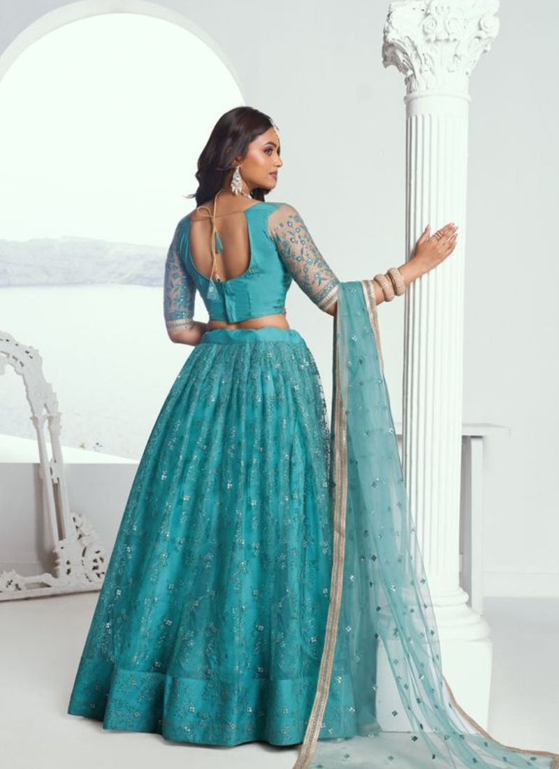 Beautiful designer butterfly net lehenga choli in blue