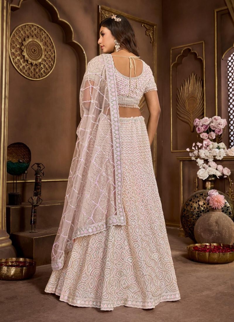 Exquisite embroidered georgette lehenga choli in baby pink