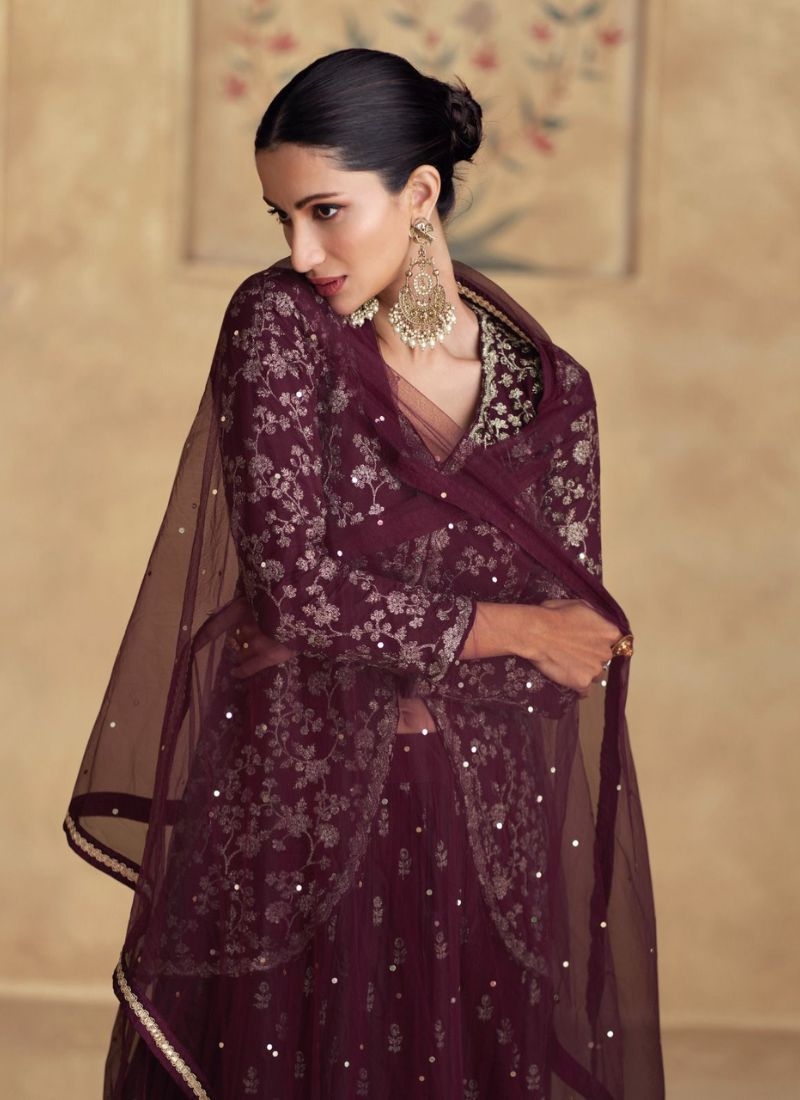 Designer heavy embroidered real georgette lehenga in maroon