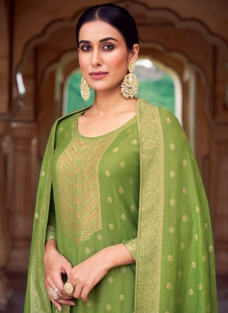 Stylish jacquard printed viscose kurta pant suit in light green