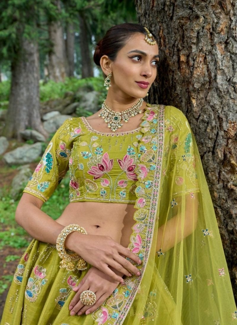 Elegant silk traditional lehenga choli in light green