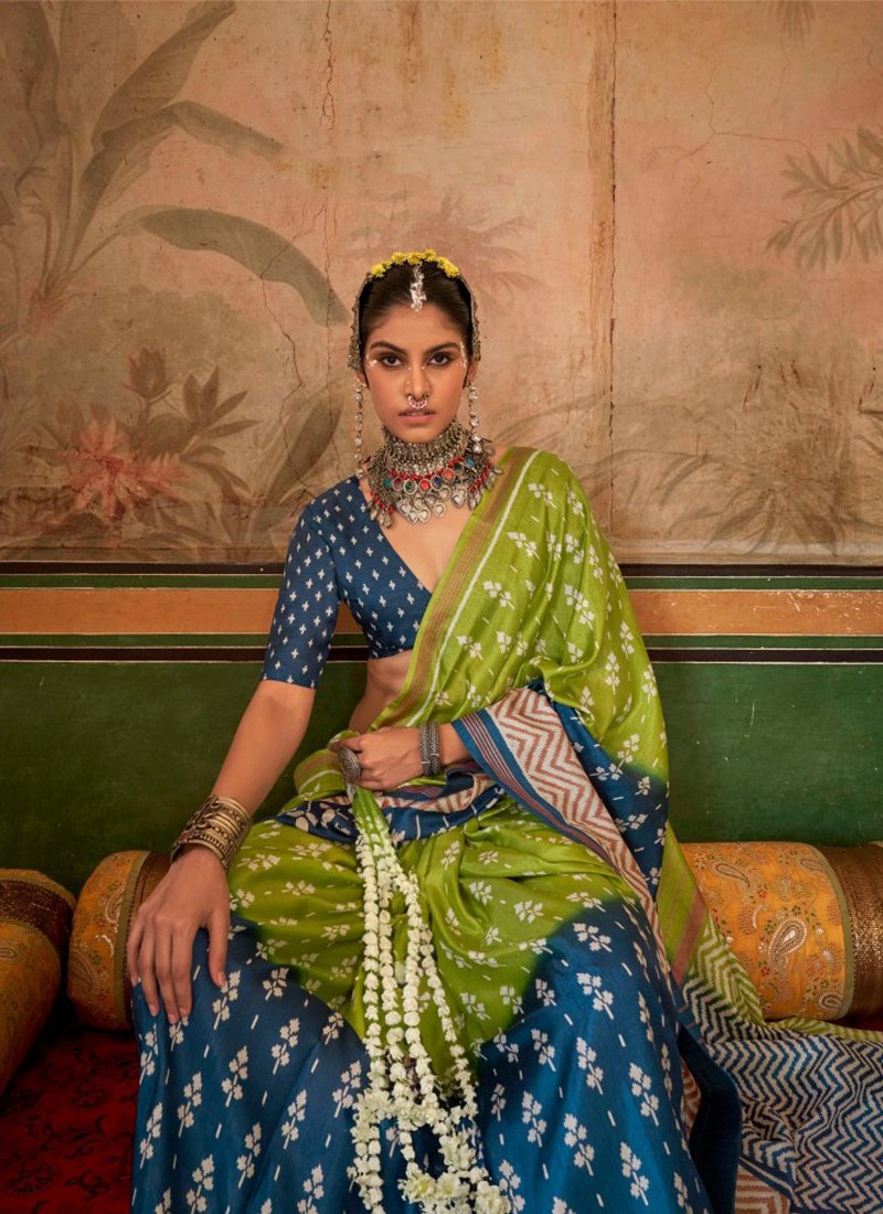 Stunning jacquard weaving silk saree in light green