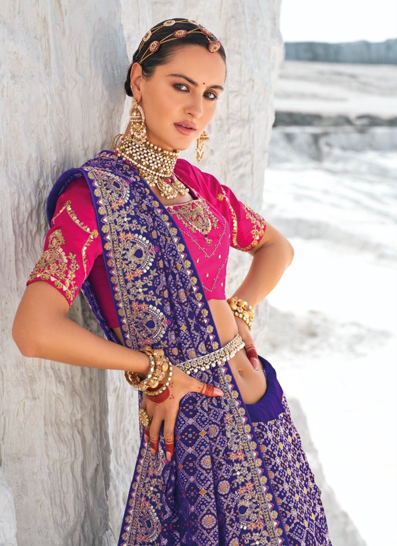 Beautiful bandani printed pure georgette saree in purple