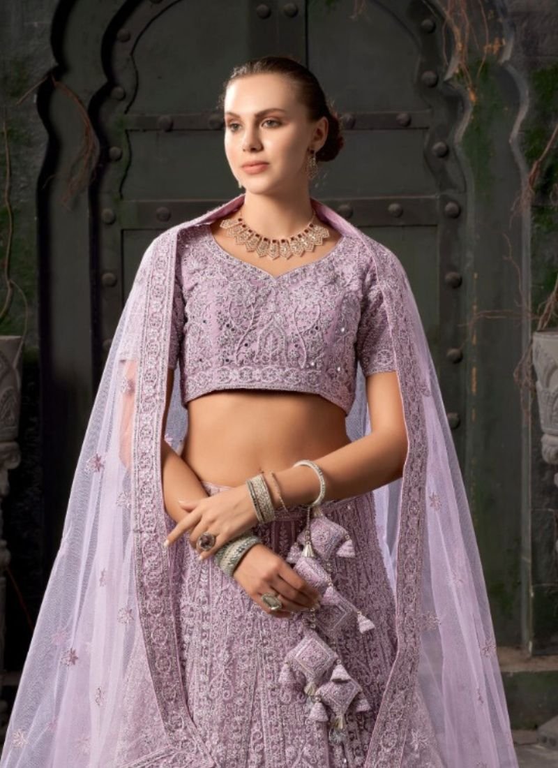 Premium heavy net zarkan embroidered lehenga in purple