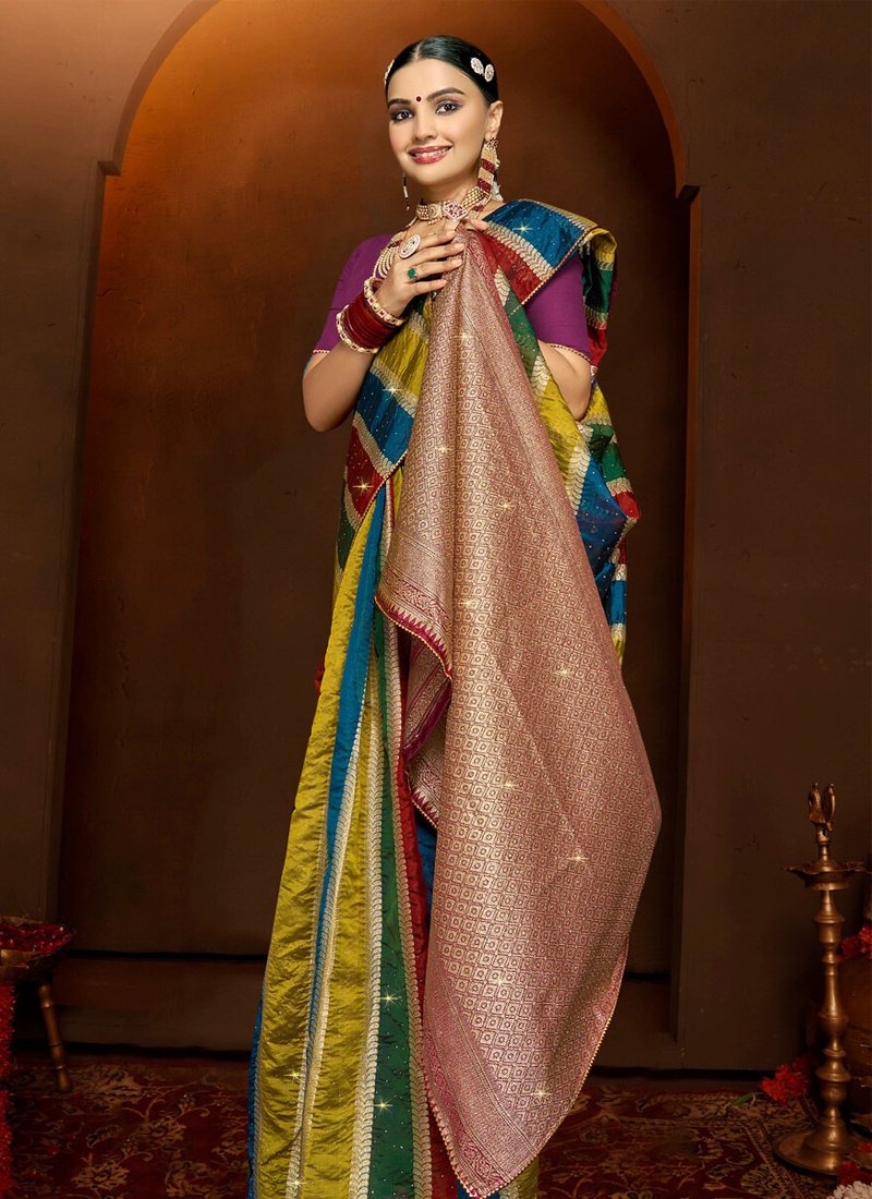 Swarovski Embellished Soft Organza Saree with Rich Pallu in violet