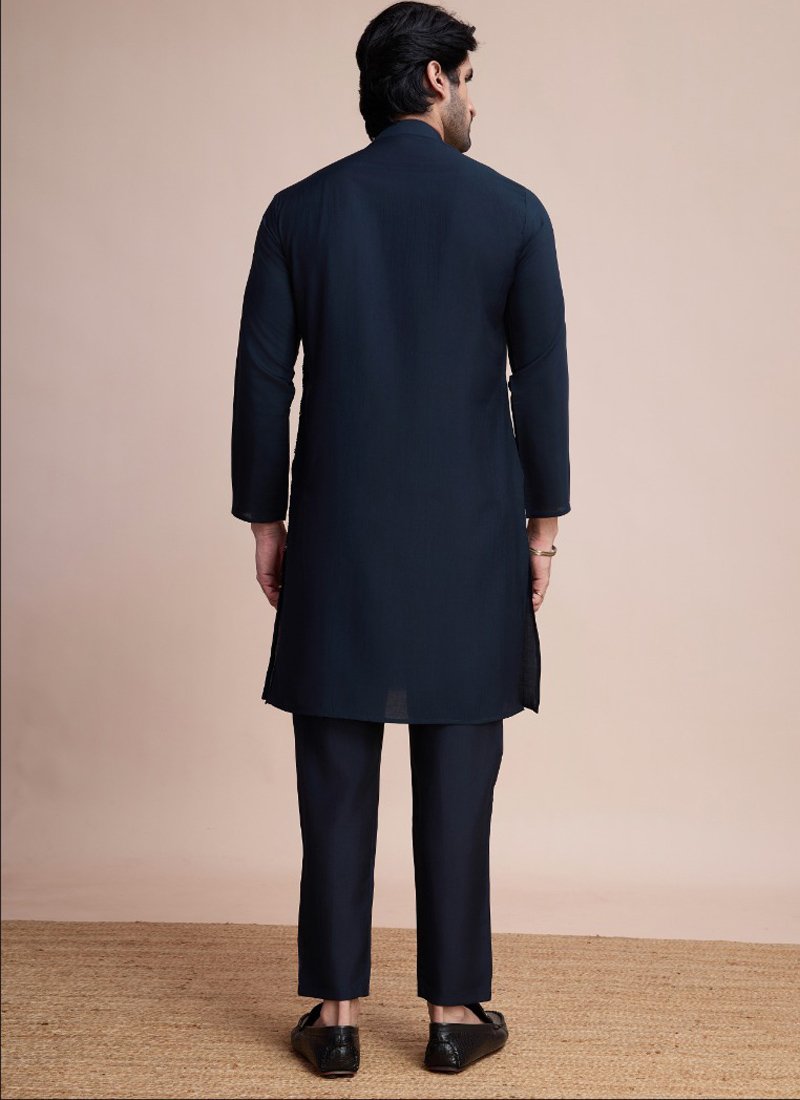 Designer Silk Men's Kurta for Special Events in dark blue