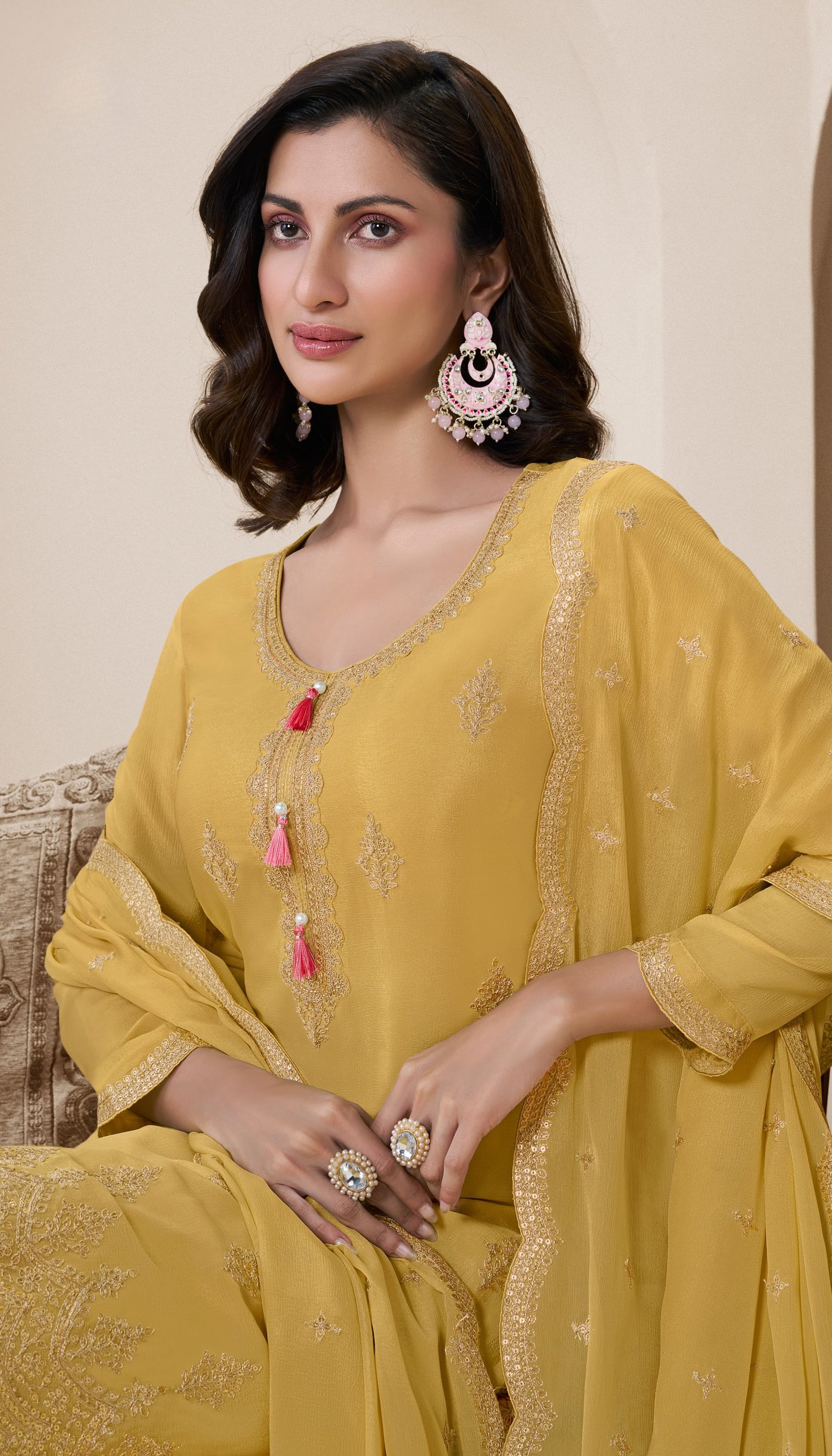 Stunning Goldenrod Chinon Sharara Set for Women