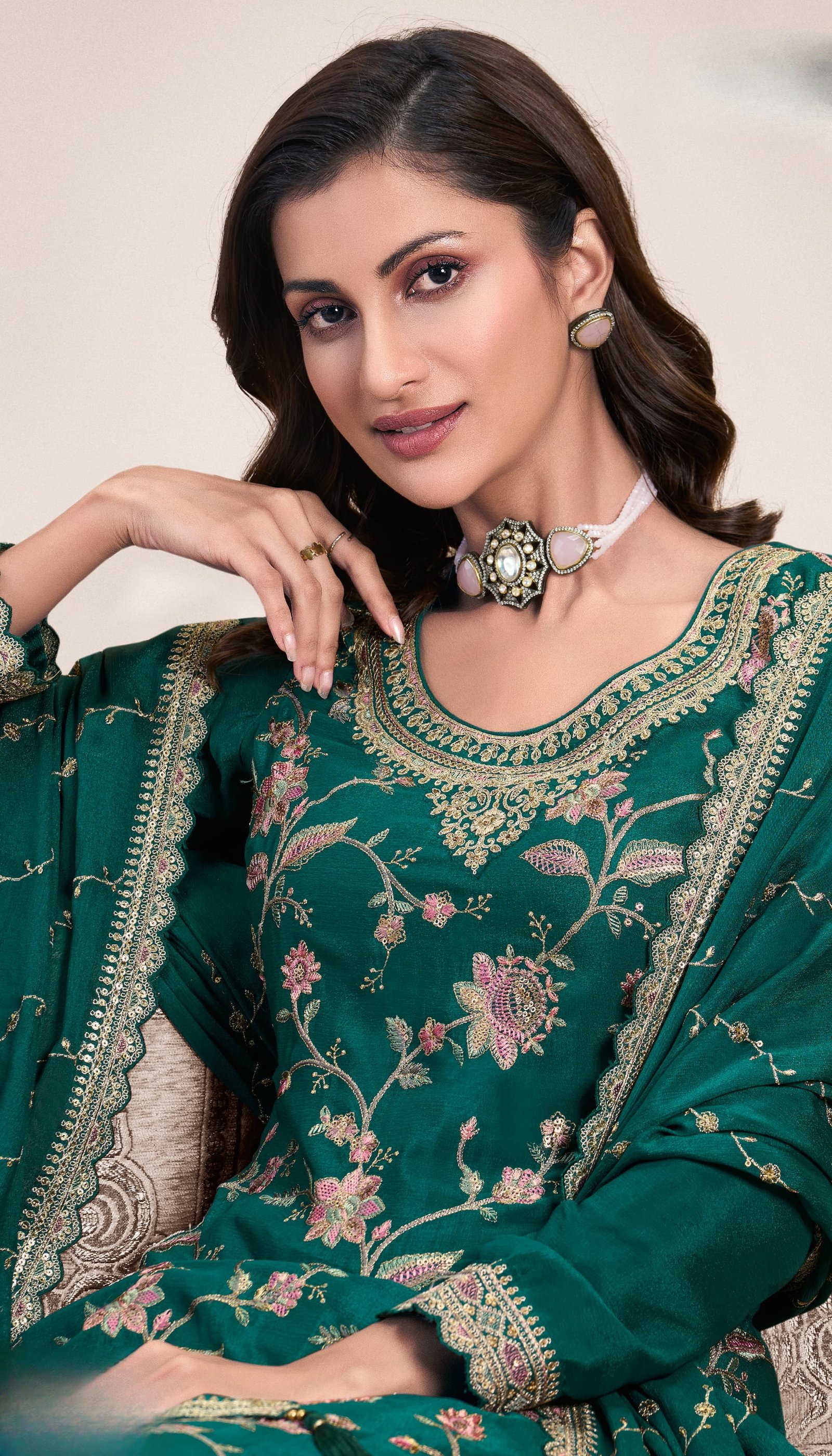 Regal Teal Green Embroidered Sharara Set