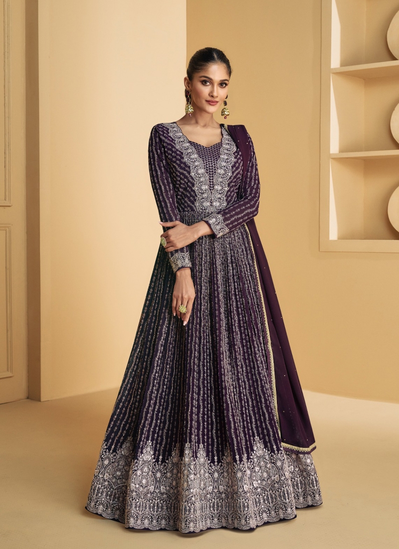 Designer Real Georgette skirt suit in Purple