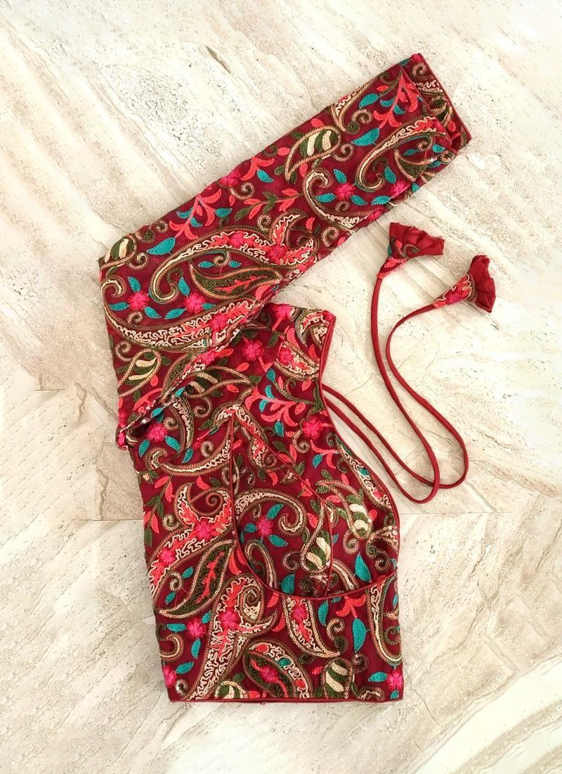 Premium Kashmiri work full sleeves blouse in Maroon