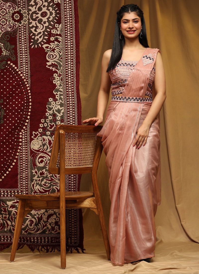 Ready to Wear Organza  Saree in Pink