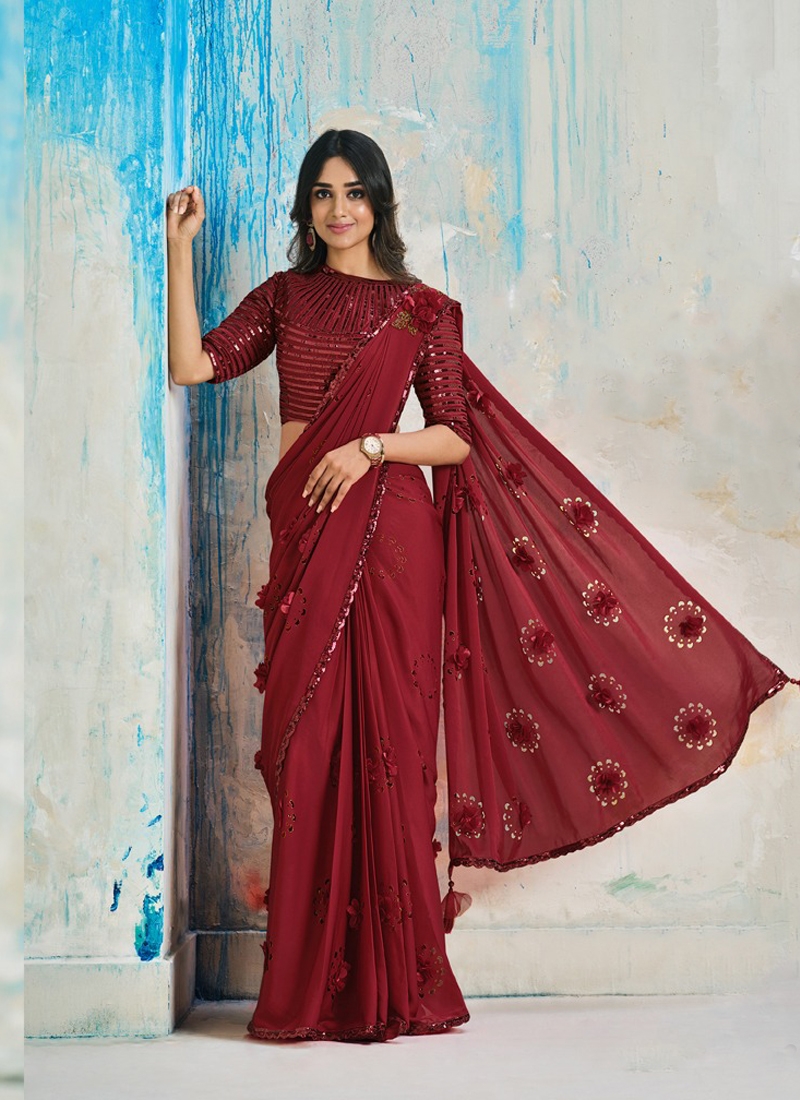 Designer Ready to Wear Saree in Red