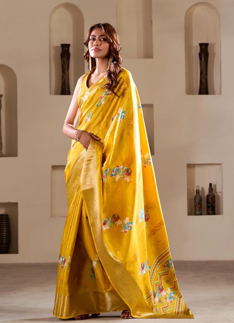 Soft Dola Silk Saree in Yellow