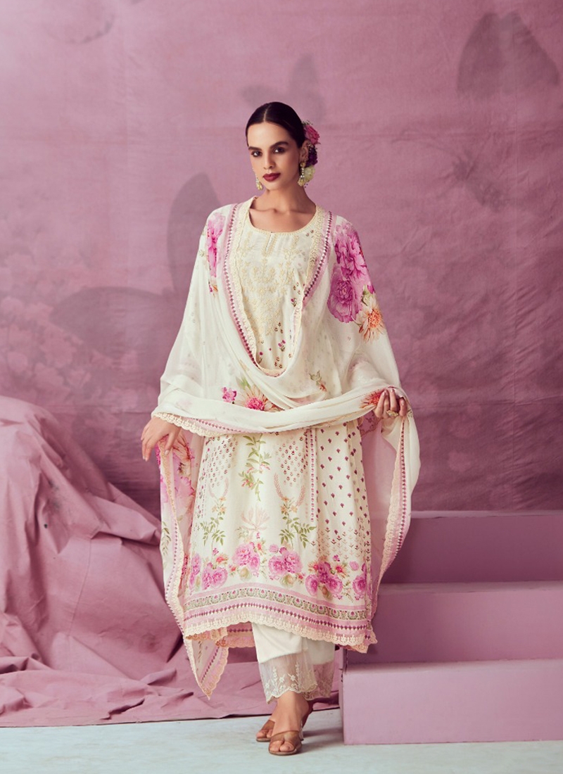 Digital Print Muslin Suit Set in Pink