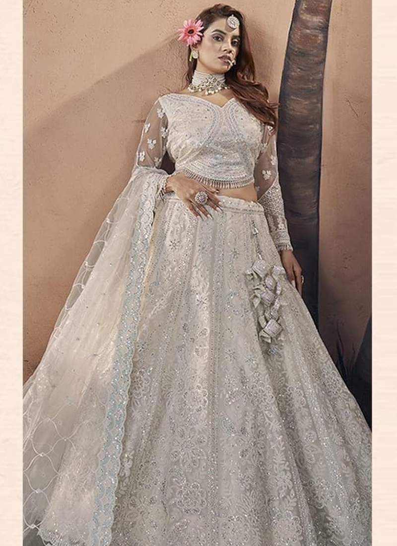 Handwork bridal georgette lehenga in Off White