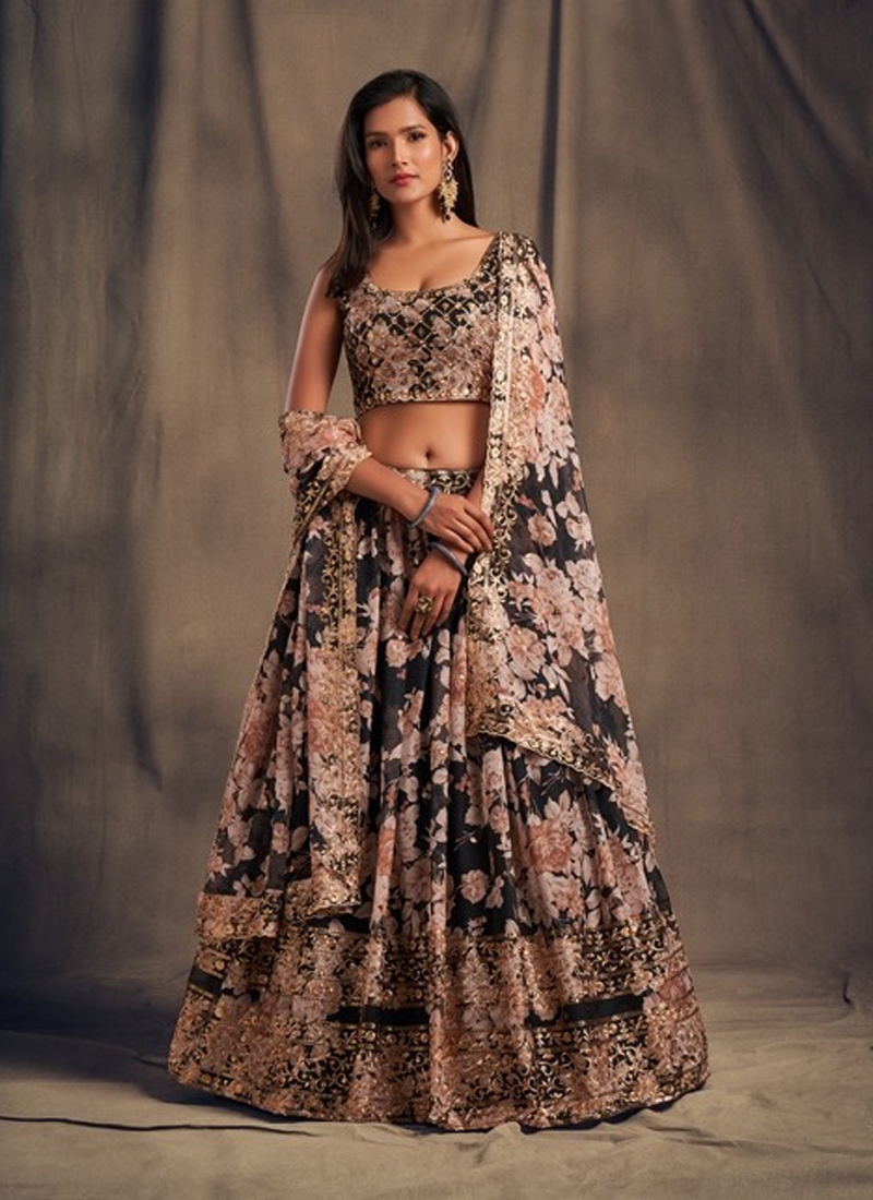 Ethinic Organza Lehenga in Black