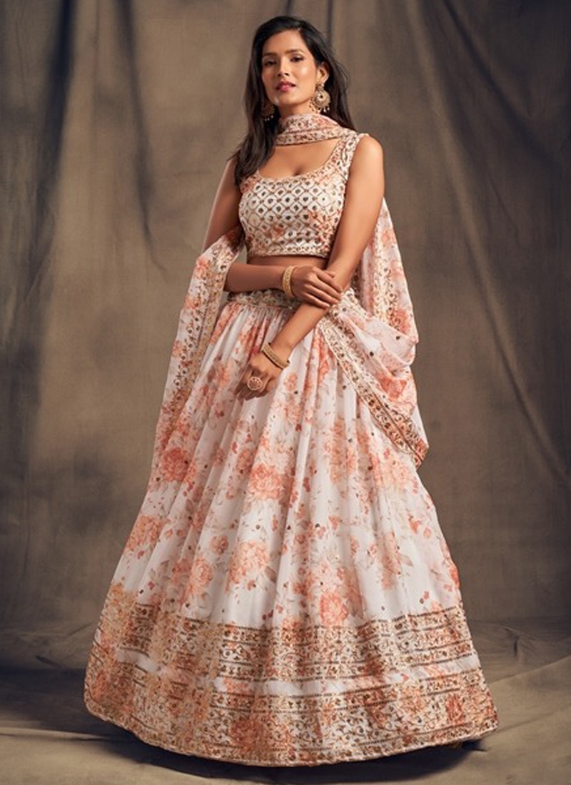 Ethinic Organza Lehenga in White