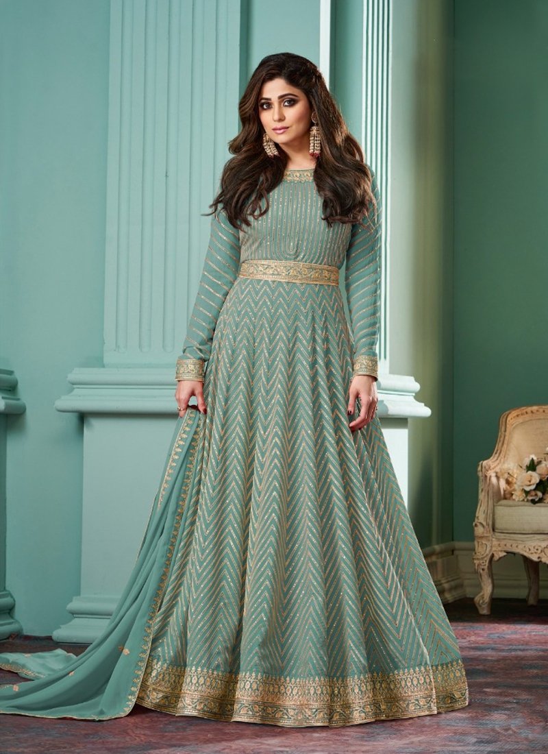 Indian Pakistani ready to wear anarkali gown in Blue