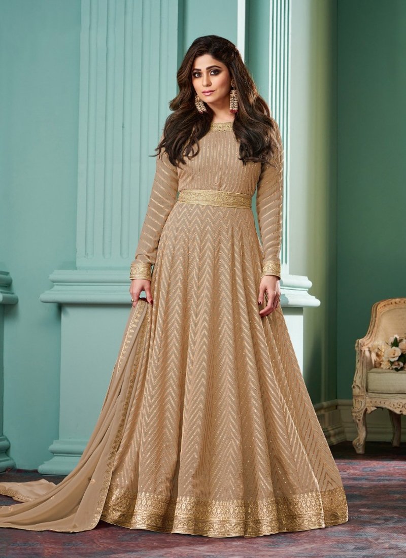 Indian Pakistani ready to wear anarkali gown in Beige