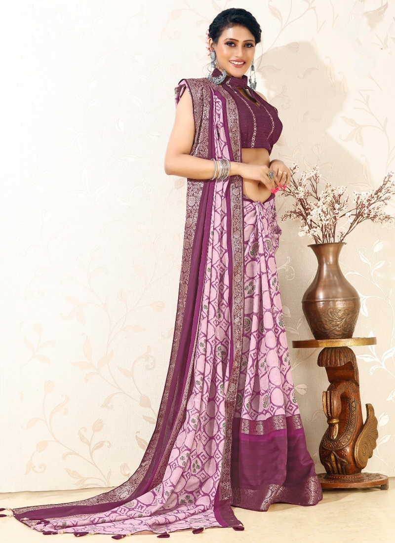 Partywear dola silk saree in Lavender