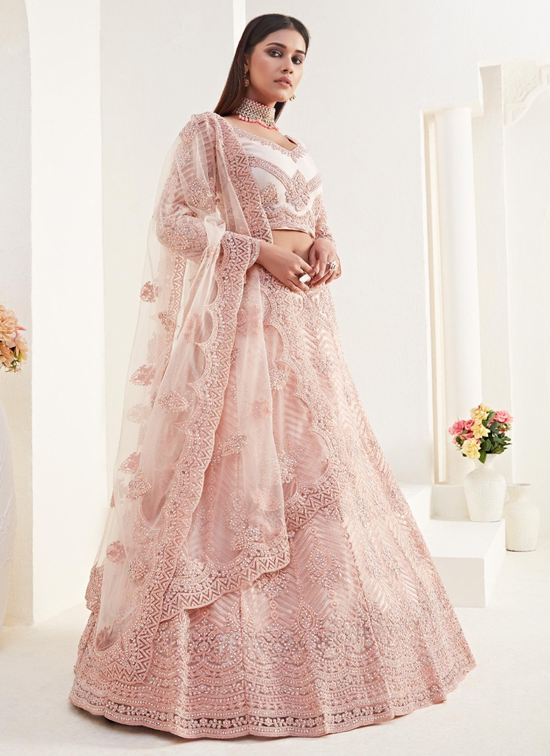 Heavy embroidered net lehenga in Baby Pink