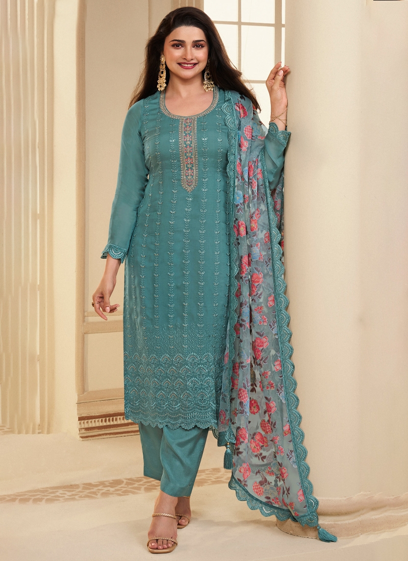 Designer party wear kurta pant set in Blue