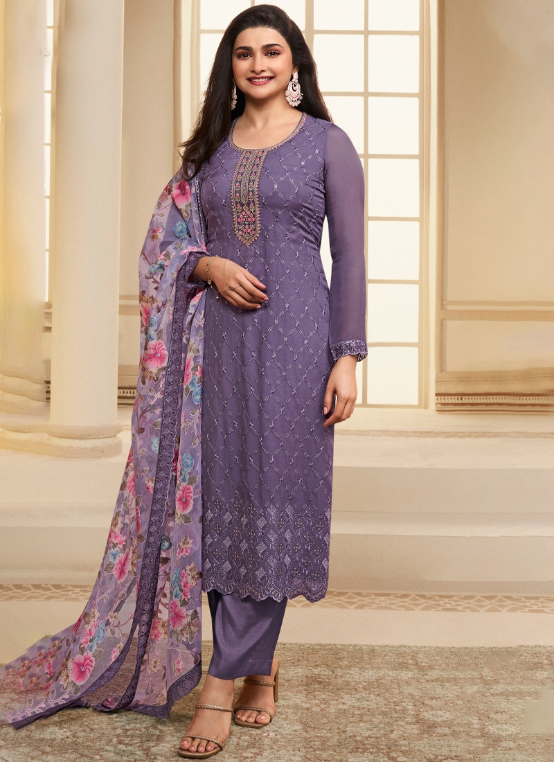 Designer party wear kurta pant set in Purple