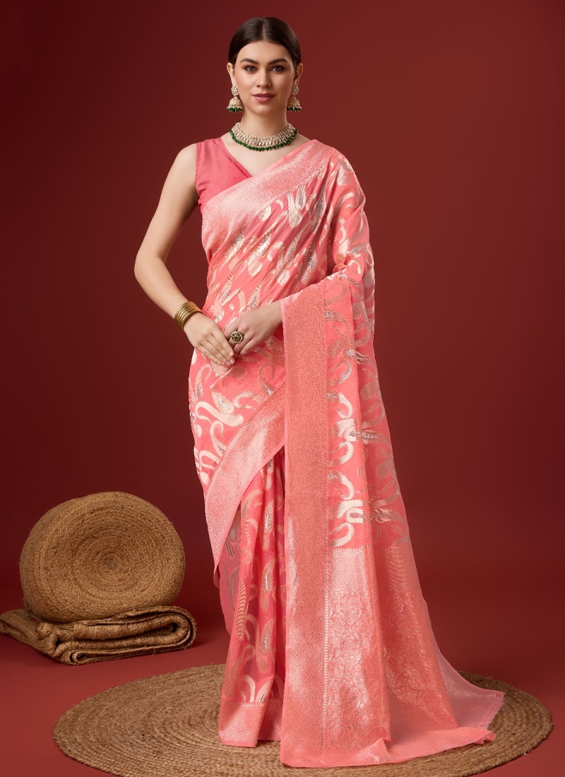 Partywear designer cotton digital saree in Pink