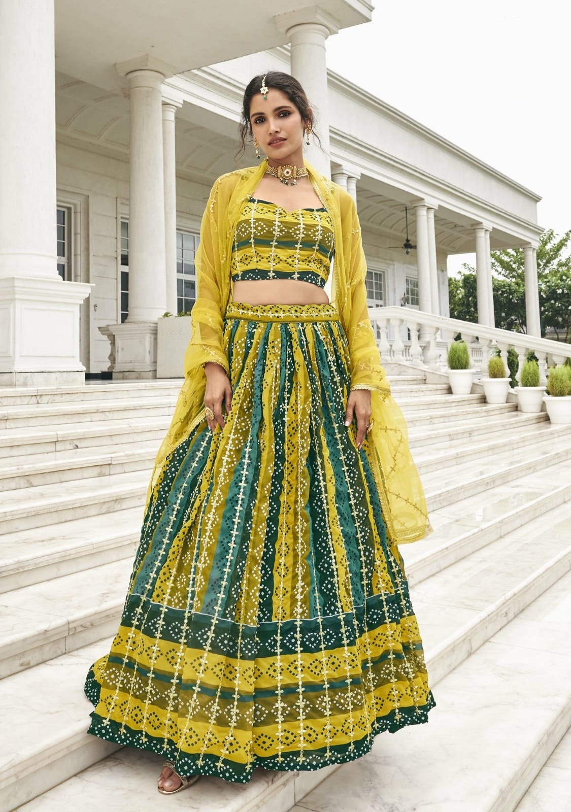 Georgette Fabric Amazing Digital Printed Lehenga in Yellow